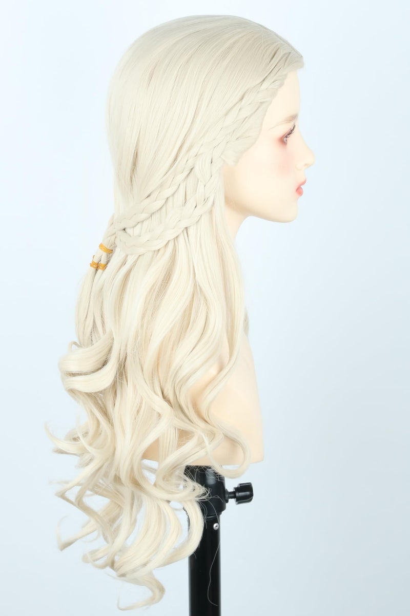 LeMarnia Blonde Wigs for Women Long Curly Wave Braid Queen Wig Fairy Elf Wigs for Cosplay Halloween Costume Wig - Image 5